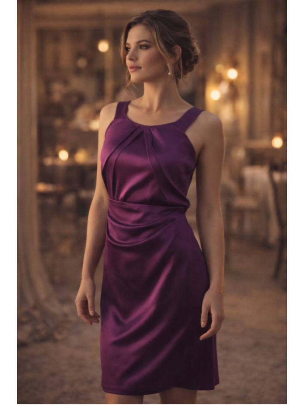 Gabby Skye Purple Satin Dress Size 10 Elegant Cocktail Wedding Guest Formal